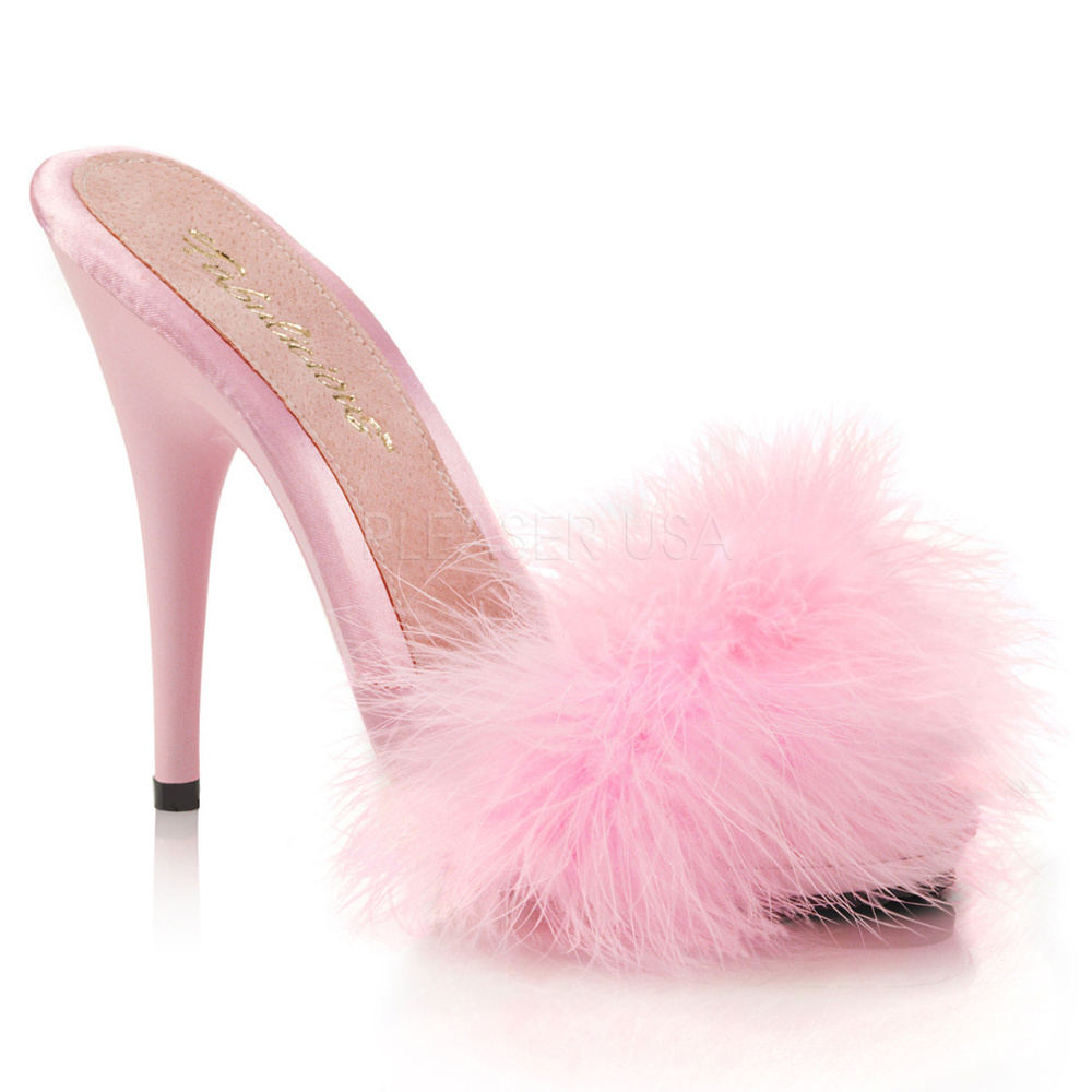Marabou Fur Satin Mules High Heel Shoes
